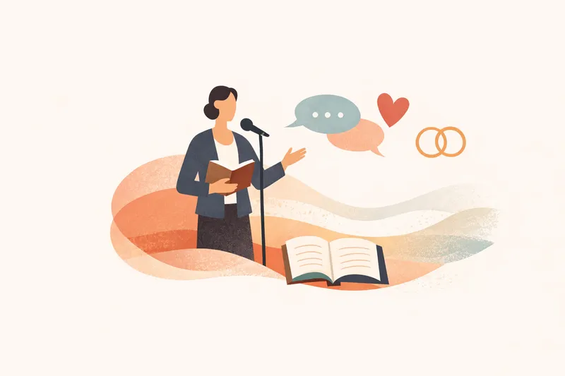 Freie Traurednerin bei einer emotionalen Hochzeitszeremonie