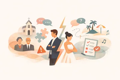 Paar diskutiert während der Hochzeitsplanung