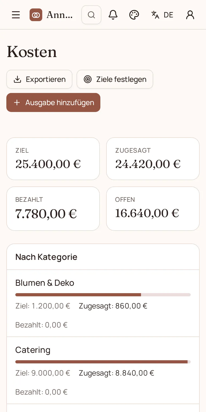 Kostenübersicht auf dem Handy