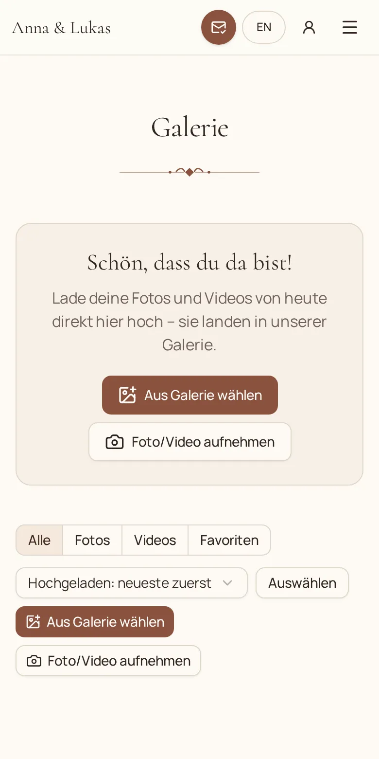 Foto-Upload auf dem Handy, geöffnet über den QR-Code der Tischkarte